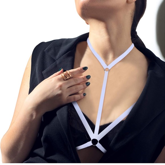 Bandage White body bra harness festival rave party bondage fetish bridal wedding - Picture 2 of 4